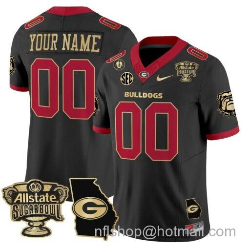 Men's Nike Custom Georgia Bulldogs Jersey 2025 Sugar Bowl Patch Vapor Limited Black