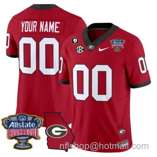 Men's Nike Custom Georgia Bulldogs Jersey 2025 Sugar Bowl Patch Vapor Limited Red