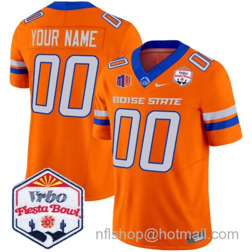 Men's Nike Custom Boise State Broncos Jersey 2025 Fiesta Bowl Patch Vapor Limited Orange