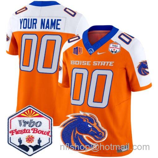 Men's Nike Custom Boise State Broncos Jersey 2025 Fiesta Bowl Patch Vapor Limited Orange Alternate