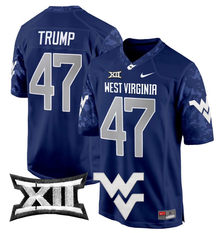 Men's Nike Donald Trump Jersey #47 West Virginia Mountaineers Game Football Navy