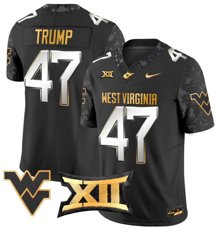 Men's Nike Donald Trump Jersey #47 West Virginia Mountaineers Gold Vapor Football Black Limited