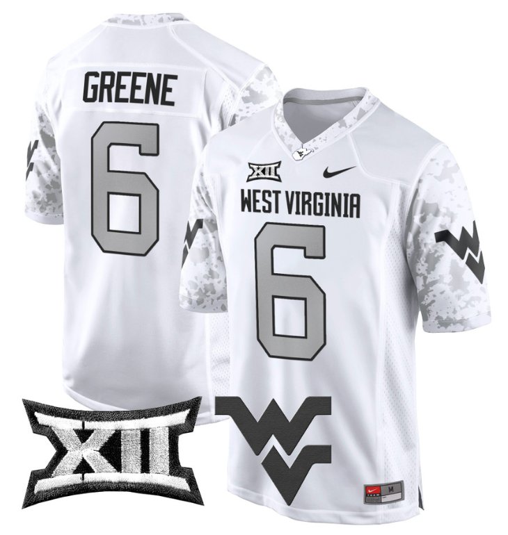 Men's Nike Garrett Greene Jersey #6 West Virginia Mountaineers Game Football White