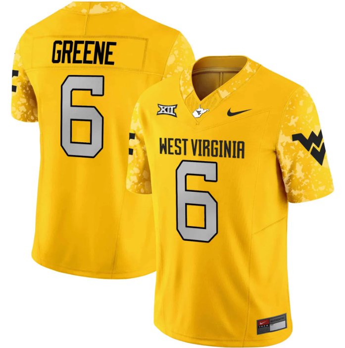 Men's Nike West Virginia Mountaineers #6 Garrett Greene Jersey Gold Football 2024 Vapor Limited V2 All Stitched