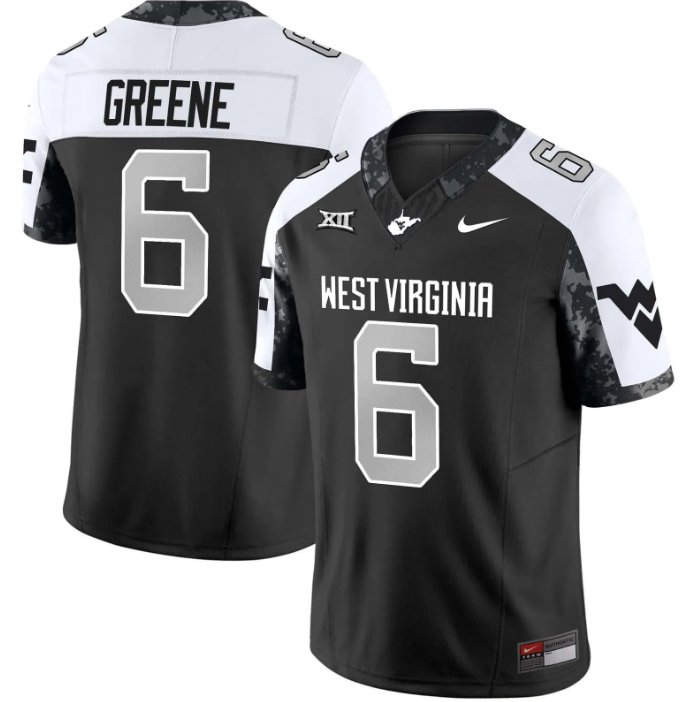 Men's Nike West Virginia Mountaineers #6 Garrett Greene Jersey Black Football 2024 Vapor Limited All Stitched