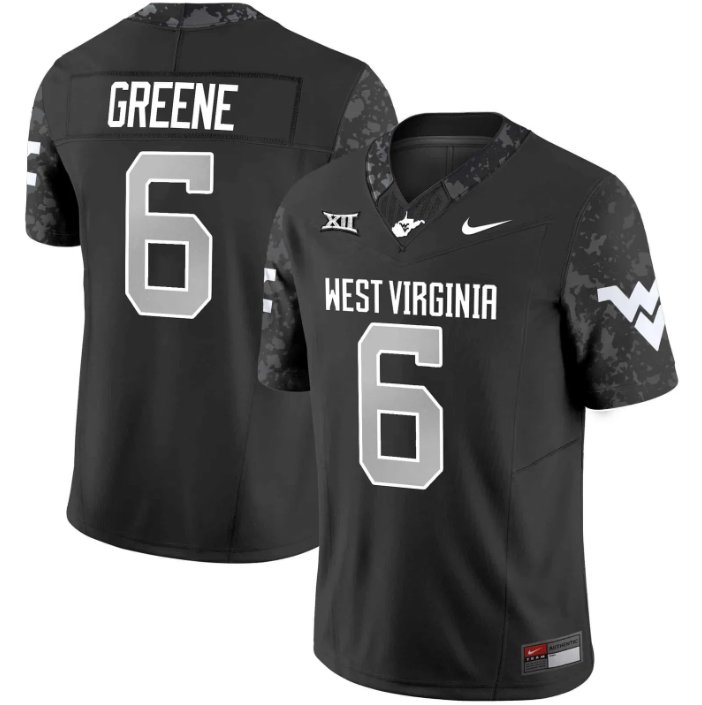 Men's Nike West Virginia Mountaineers 6 Garrett Greene Jersey Black Football 2024 Vapor Limited V2 All Stitched