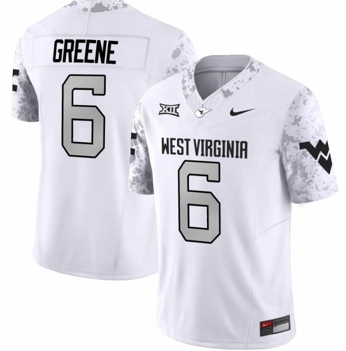 Men's Nike West Virginia Mountaineers #6 Garrett Greene Jersey White Football 2024 Vapor Limited V2 Stitched