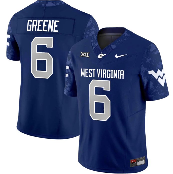 Men's Nike West Virginia Mountaineers #6 Garrett Greene Jersey Navy Football 2024 Vapor Limited V2 All Stitched