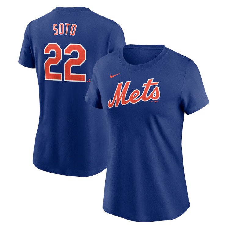 Women's Nike #22 Juan Soto Royal New York Mets Fuse Name & Number T-Shirt