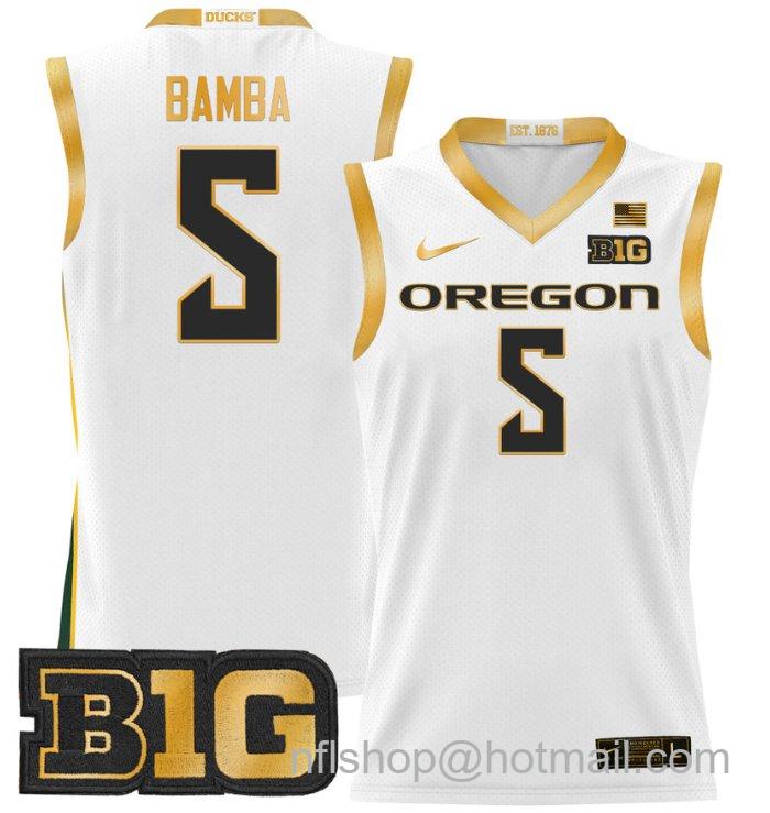 TJ Bamba Jersey #5 Oregon Ducks 2024 Lightweight Basketball White Gold