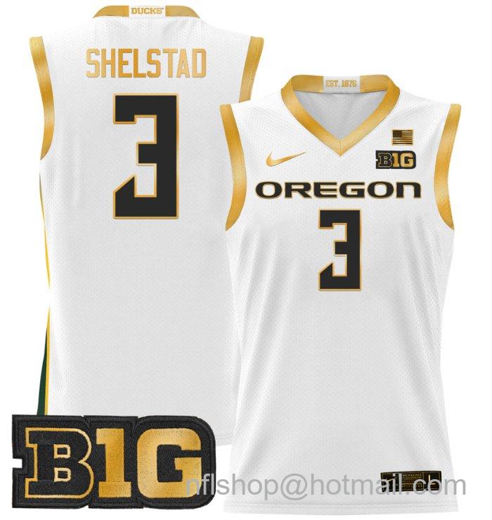 Jackson Shelstad Jersey #3 Oregon Ducks 2024 Lightweight Basketball White Gold