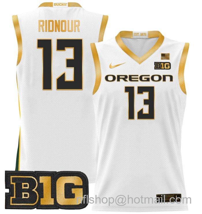 Luke Ridnour Jersey #13 Oregon Ducks 2024 Lightweight Basketball White Gold