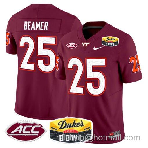 Men's Nike Frank Beamer Jersey #25 Virginia Tech Hokies 2025 Duke’s Mayo Bowl Patch Maroon