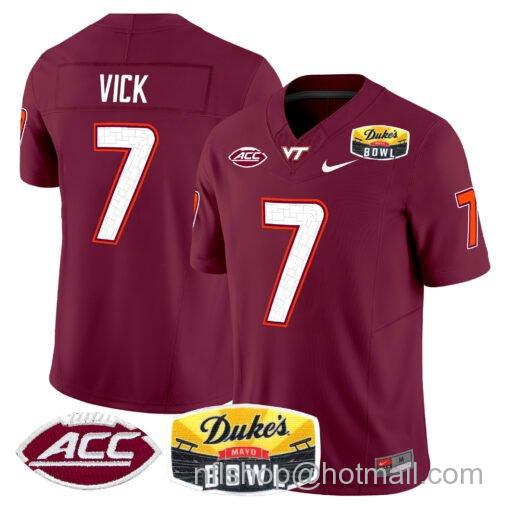 Men's Nike Michael Vick Jersey #7 Virginia Tech Hokies 2025 Duke’s Mayo Bowl Patch Maroon