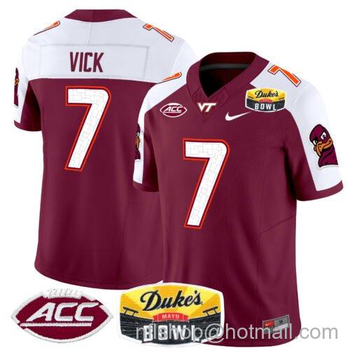 Men's Nike Michael Vick Jersey #7 Virginia Tech Hokies 2025 Duke’s Mayo Bowl Patch Maroon Alternate