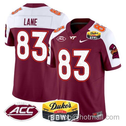 Men's Nike Jaylin Lane Jersey #83 Virginia Tech Hokies 2025 Duke’s Mayo Bowl Patch Maroon Alternate