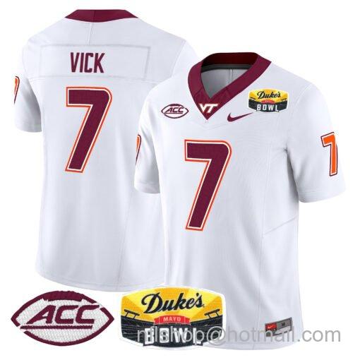 Men's Nike Michael Vick Jersey #7 Virginia Tech Hokies 2025 Duke’s Mayo Bowl Patch White