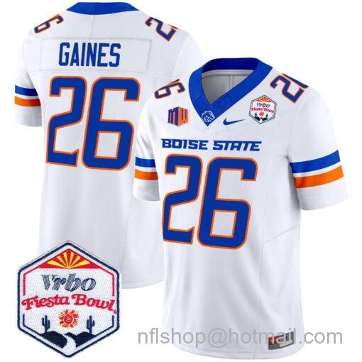 Men's Nike Sire Gaines Jersey #26 Boise State Broncos 2025 Fiesta Bowl Patch Vapor White