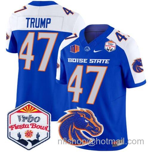 Men's Nike Donald Trump Jersey #47 Boise State Broncos 2025 Fiesta Bowl Patch Vapor Royal