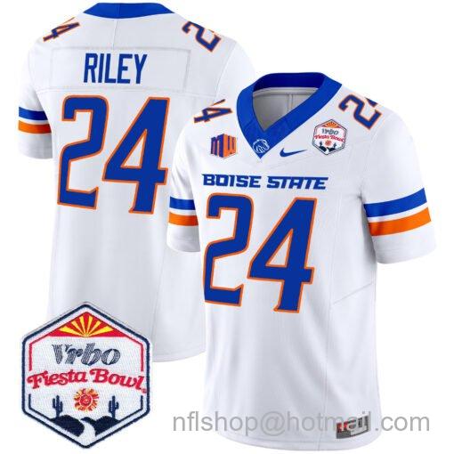 Men's Nike Dylan Riley Jersey #24 Boise State Broncos 2025 Fiesta Bowl Patch Vapor White