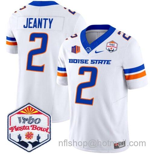 Men's Nike Ashton Jeanty Jersey #2 Boise State Broncos 2025 Fiesta Bowl Patch Vapor White