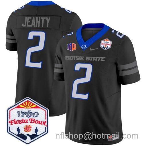 Men's Nike Ashton Jeanty Jersey #2 Boise State Broncos 2025 Fiesta Bowl Patch Vapor Black