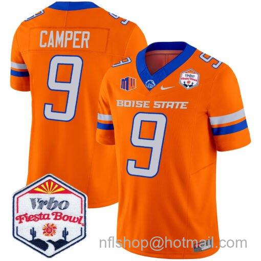 Men's Nike Cameron Camper Jersey #9 Boise State Broncos 2025 Fiesta Bowl Patch Vapor Orange Alternate