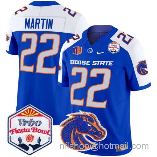 Men's Nike Doug Martin Jersey #22 Boise State Broncos 2025 Fiesta Bowl Patch Vapor Royal Alternate