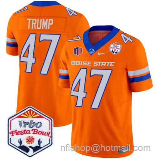 Men's Nike Donald Trump Jersey #47 Boise State Broncos 2025 Fiesta Bowl Patch Vapor Orange Alterante