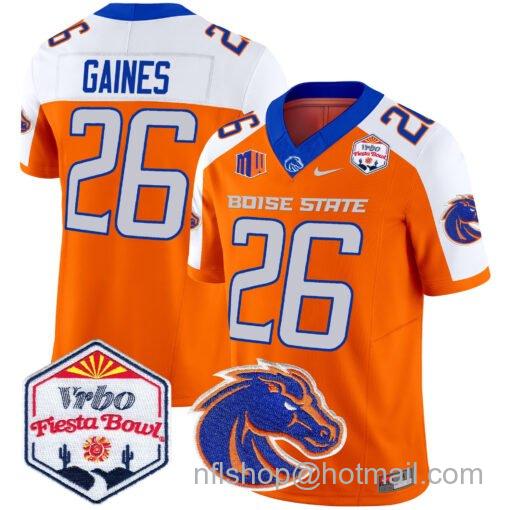 Men's Nike Sire Gaines Jersey #26 Boise State Broncos 2025 Fiesta Bowl Patch Vapor Orange