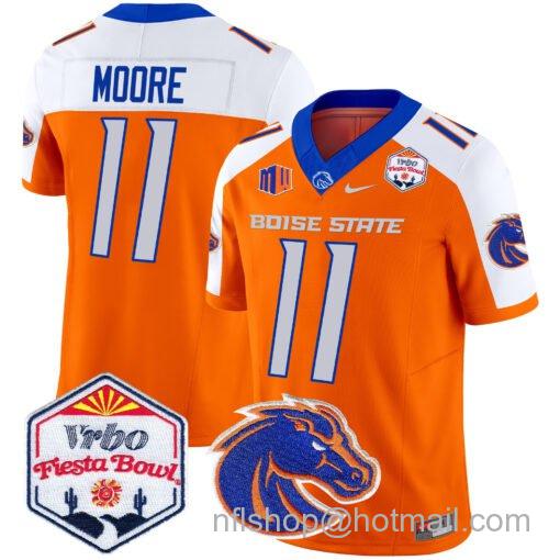 Men's Nike Kellen Moore Jersey #11 Boise State Broncos 2025 Fiesta Bowl Patch Vapor Orange