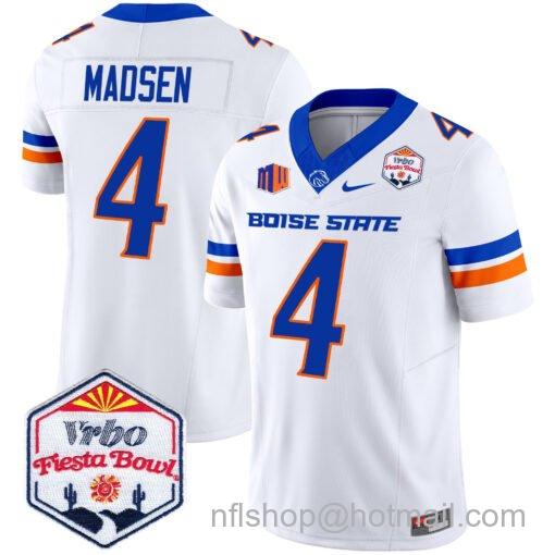 Men's Nike Maddux Madsen Jersey #4 Boise State Broncos 2025 Fiesta Bowl Patch Vapor White