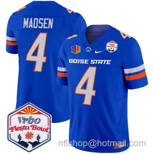 Men's Nike Maddux Madsen Jersey #4 Boise State Broncos 2025 Fiesta Bowl Patch Vapor Royal Alternate