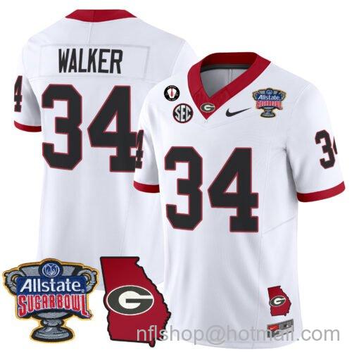 Men's Nike Herschel Walker Jersey #34 Georgia Bulldogs 2025 Sugar Bowl Patch Vapor White