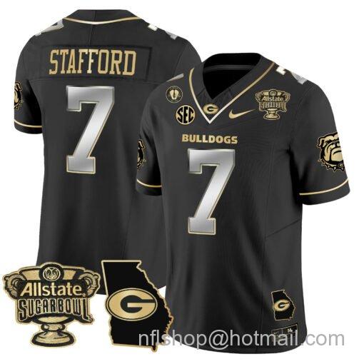 Men's Nike Matthew Stafford Jersey #7 Georgia Bulldogs 2025 Sugar Bowl Patch Vapor Black Gold