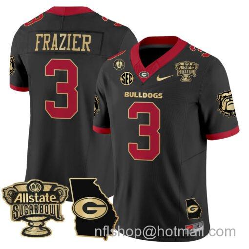 Men's Nike Nate Frazier Jersey #3 Georgia Bulldogs 2025 Sugar Bowl Patch Vapor Black Gold Trim