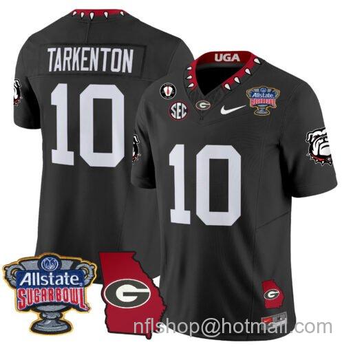 Men's Nike Fran Tarkenton Jersey #10 Georgia Bulldogs 2025 Sugar Bowl Patch Vapor Black