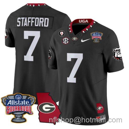 Men's Nike Matthew Stafford Jersey #7 Georgia Bulldogs 2025 Sugar Bowl Patch Vapor Black