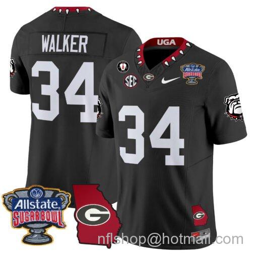 Men's Nike Herschel Walker Jersey #34 Georgia Bulldogs 2025 Sugar Bowl Patch Vapor Black