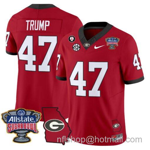 Men's Nike Donald Trump Jersey #47 Georgia Bulldogs 2025 Sugar Bowl Patch Vapor Red