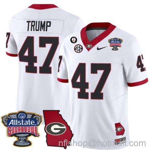 Men's Nike Donald Trump Jersey #47 Georgia Bulldogs 2025 Sugar Bowl Patch Vapor White