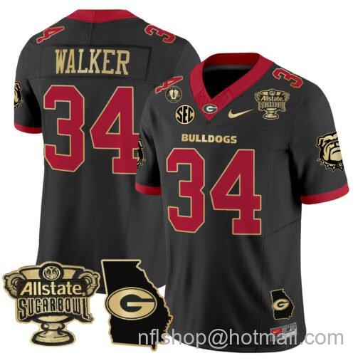 Men's Nike Herschel Walker Jersey #34 Georgia Bulldogs 2025 Sugar Bowl Patch Vapor Black Gold Trim