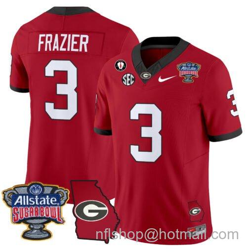 Men's Nike Nate Frazier Jersey #3 Georgia Bulldogs 2025 Sugar Bowl Patch Vapor Red