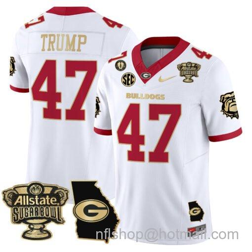 Men's Nike Donald Trump Jersey #47 Georgia Bulldogs 2025 Sugar Bowl Patch Vapor White Gold Trim