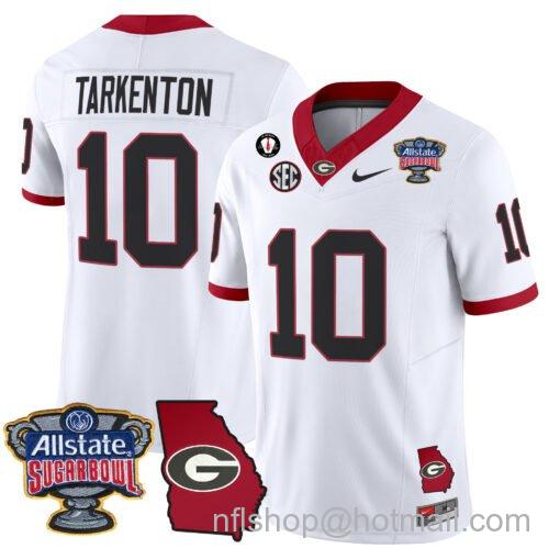 Men's Nike Fran Tarkenton Jersey #10 Georgia Bulldogs 2025 Sugar Bowl Patch Vapor White