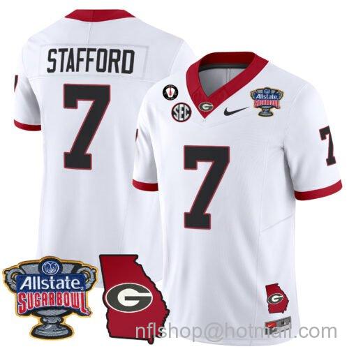 Men's Nike Matthew Stafford Jersey #7 Georgia Bulldogs 2025 Sugar Bowl Patch Vapor White