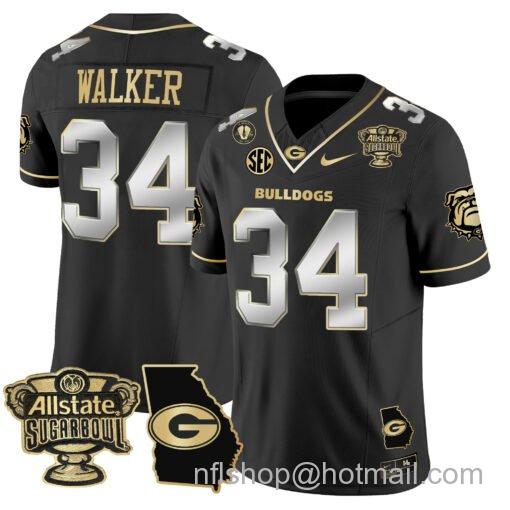 Men's Nike Herschel Walker Jersey #34 Georgia Bulldogs 2025 Sugar Bowl Patch Vapor Black Gold