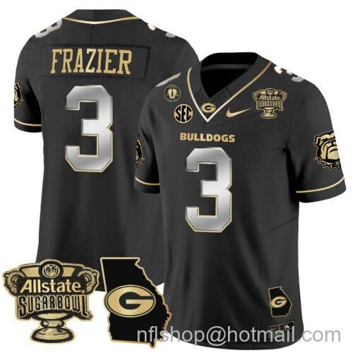 Men's Nike Nate Frazier Jersey #3 Georgia Bulldogs 2025 Sugar Bowl Patch Vapor Black Gold