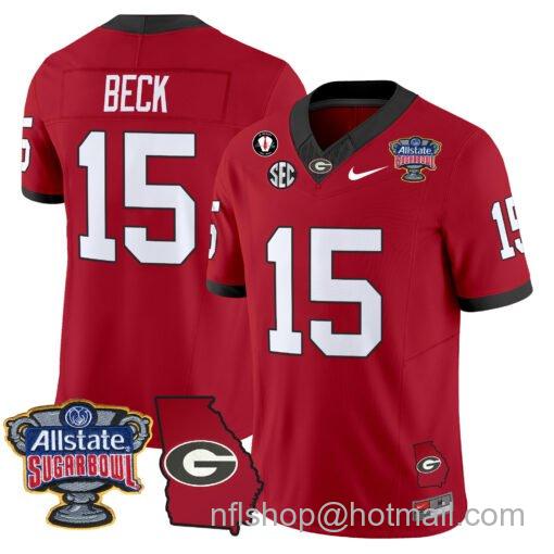 Men's Nike Carson Beck Jersey #15 Georgia Bulldogs 2025 Sugar Bowl Patch Vapor Red