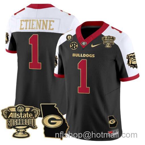 Men's Nike Trevor Etienne Jersey #1 Georgia Bulldogs 2025 Sugar Bowl Patch Vapor Alternate